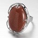 Adjustable Oval Brass Synthetic Goldstone Wide Band Rings RJEW-L062-03H-2