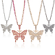 Anattasoul 4 pièces 4 couleurs colliers pendentif papillon strass serti de chaînes de tasse NJEW-AN0001-33-1