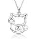 Silver Color Plated Brass Cubic Zirconia Kitten Pendant Necklaces NJEW-BB09478-1