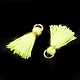ポリコットン（ポリエステルコットン）タッセルペンダント装飾  ミニタッセル  鉄のパーツとメタリックコード付き  ライトゴールド  緑黄  10~15x2~3mm  穴：1.5mm X-FIND-S281-36-2