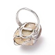 Pepita de perla natural con hoja de circonita cúbica anillo de puño abierto RJEW-P033-02P-04A-4