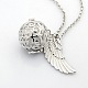 Trendy Women's Long Rolo Chain Brass Cage with Wings Locket Pendant Necklaces NJEW-L083-14-2