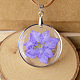 Natural Dried Swallows Flower Flat Round Epoxy Alloy Pendant Necklaces NJEW-N0049-19-2