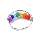 Rainbow Color Glass Beaded Rotating Open Cuff Ring RJEW-F127-01P-2