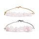 2Pcs 2 Color Natural Rose Quartz Chip Beaded Link Bracelets Set with 304 Stainless Steel Cable Chains BJEW-JB07914-06-1