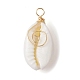 5Pcs Natural Cowrie Shell Copper Wire Wrapped Vortex Pendants PALLOY-JF02463-3