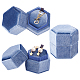 六角ベルベットリングボックス  アクセサリー用  ライトスチールブルー  6.5x5.6x6.2cm VBOX-WH0012-001-1