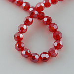 Abalorios de vidrio electrochapdo, lustre de la perla chapado, facetas (32 facetas), redondo, rojo, 6x5mm
