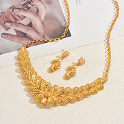 Комплекты из латунного цветочного ожерелья и серег-гвоздиков в стиле невесты на Ближнем Востоке для женщин SX1464