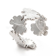 304 Stainless Steel Leaf Wrap Open Cuff Ring for Women RJEW-F131-13P