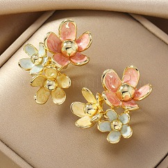 Clous d'oreilles en alliage d'émail, or, fleur, 36x30mm
