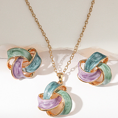 Set di gioielli in lega geometrica da donna, set di collana e orecchini in stile smalto vintage, colorato