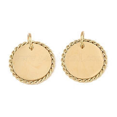 Colgantes de acero inoxidable 304, con anillo de salto, charm, plano y redondo, real 14k chapado en oro, 16x1.4mm, agujero: 3.8 mm