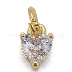 Adornos de latón micropavé de circonia cúbica, sin plomo y cadmio, Plateado de larga duración, real 18k chapado en oro, corazón, Claro, 8x5x3.5mm, agujero: 3 mm