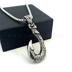 Colliers pendentifs en forme d'hameçon, style vintage, en acier inoxydable 304, pour hommes et femmes. Bijoux pour hommes et femmes., couleur inoxydable, 23.62 pouce (60 cm)