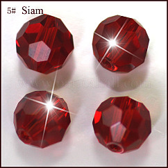 Imitazione branelli di cristallo austriaco, grado aaa, vetro k9, sfaccettato (32 sfaccettatura), tondo, rosso scuro, 8mm, Foro: 0.9~1.4 mm