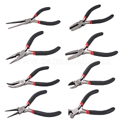 Schmuckzangen-Sets aus Kohlenstoffstahl, Poliert, Rundzange, Zange gebogen, langkettige Spitzzange, Flachzange, Seitenschneider, Ende Schneidzange, Drahtschneider, Schwarz, 10.5~15 cm, 8 Stück / Set