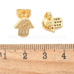 Серьги-гвоздики из латуни с микропаве из прозрачного кубического циркония в стиле хамса&nbsp;EJEW-D305-03G