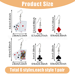 3 набор из 3-х висячих серег с тематикой игральных карт из смолы и штифтами из сплава EJEW-FI0003-01