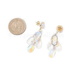 Серьги-гвоздики из ограненного стекла с подвесками в форме капли EJEW-TA00734