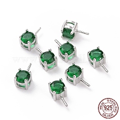 ロジウムメッキ 925 スターリングシルバーペグベイル  キュービックジルコニア付き  正方形  プラチナ  グリーン  9x4x4.5mm  穴：2.5x1.5mm  ピン：0.6mm&nbsp;STER-D035-47P-05