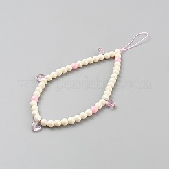 アクリルナイロンロープ携帯ストラップ  ハートビーズ  ハート  242mm&nbsp;HJEW-WH0816-004