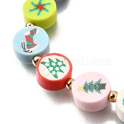 Браслеты из полимерной глины ручной работы с рождественской тематикой и бусинами для женщин BJEW-TA00655