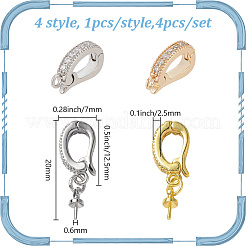 4 шт. 4 стиля латунные микропаве прозрачные кубические цирконии складные застежки KK-DR0001-12