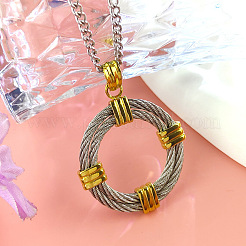 Женские ожерелья с подвеской в виде двух колец из нержавеющей стали 304 FS-WG6D66B-01