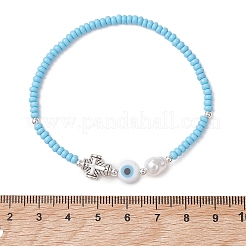 7 pulsera elástica con cuentas de vidrio.&nbsp;BJEW-MZ00317