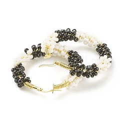 Orecchini a cerchio grandi intrecciati con perline di porcellana per donna&nbsp;sgX1-EJEW-C003-01A-RS
