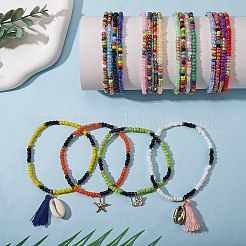 Сверкающие стеклянные бусины эластичные ножные браслеты AJEW-SW00004