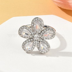 Кольца-манжеты из цветочной латуни с микропаве из кубического циркония для женщин RJEW-A069-14P-03