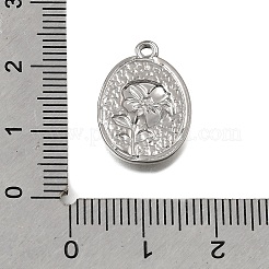 304ステンレスペンダント  オーバル フラワーチャーム付き  ステンレス鋼色  18.5x13.5x2mm  穴：1.5mm&nbsp;STAS-K322-26C-P