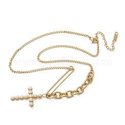 Ожерелья с подвеской-крестом из нержавеющей стали 304 и пластика ABS с имитацией жемчуга NJEW-S442-09G