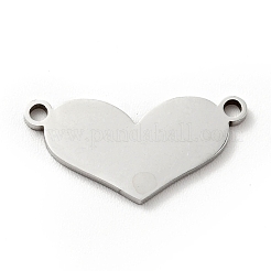 変色しない304ステンレススチールリンクコネクター  ハート  ステンレス鋼色  9.5x19x1mm  穴：1.5mm&nbsp;STAS-C051-04P