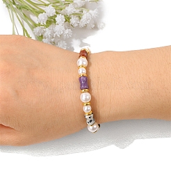Braccialetti elastici in bambù naturale con perline di pietre preziose miste&nbsp;PW-WGA2F67-01