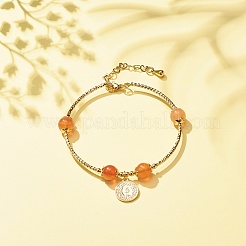 Латунный браслет с подвеской для монет с натуральным красным авантюрином BJEW-TA00116-04