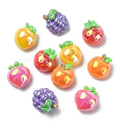 40個 5スタイル UVメッキ不透明樹脂カボション  虹彩  フルーツ  混合図形  カラフル  16~19.5x15.5~16.5x10~10.5mm  8個/スタイル&nbsp;RESI-CJ0005-13