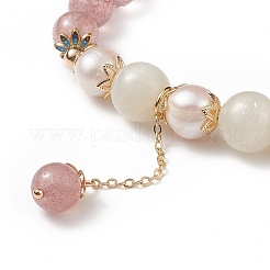 Braccialetto elasticizzato con quarzo fragola naturale e pietra di luna bianca e perline con ciondoli nappa per le donne&nbsp;BJEW-JB09009-01