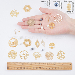 花と葉をテーマにしたDIYイヤリング作りキット  ガラスパールビーズ付き  真鍮のピアスフック  メタルアイピン＆フィリグリージョイナーリンク＆ペンダント  ゴールドカラー  32x30x0.2mm  穴：1.8mm  トレイ：1.5mm＆2mm  2pc&nbsp;DIY-SC0012-52