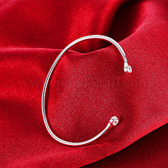 真鍮製カフバングル  キュービックジルコニア付き  銀色のメッキ  2-3/8インチ（60mm）&nbsp;BJEW-BB31062