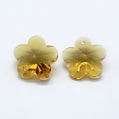 クリアガラスペンダント  多面カット  花のチャーム  ゴールデンロッド  13x13.5x8mm  穴：1.5mm&nbsp;GLAA-P037-03-09
