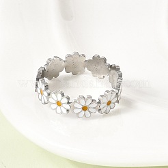 Кольцо для пальца Flower 201 из нержавеющей стали с эмалью&nbsp;RJEW-Z135-02P