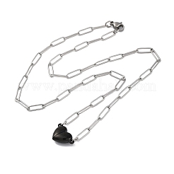 304 нержавеющая сталь двухсторонняя магнитная подвеска в форме сердца цепочка-скрепка ожерелье&nbsp;NJEW-U028-02B