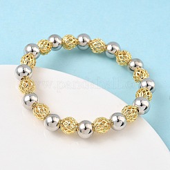 Латунные круглые бусины эластичные браслеты для женщин BJEW-B148-04B-GP
