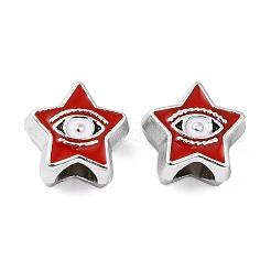 CCBプラスチックヨーロピアンビーズ  大穴ビーズ  ナザールボンジュウをした星  レッド  11.5x12.5x7.5mm  穴：5mm&nbsp;CCB-B001-03D