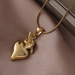 Женские ожерелья с подвеской в виде сердца из нержавеющей стали 304 с эмалью и имитацией жемчуга белого цвета&nbsp;KW3625