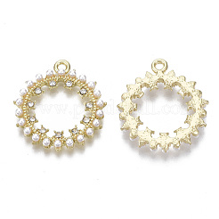 合金ペンダント  クリスタルラインストーンとABSプラスチックイミテーションパール  リング  ライトゴールド  27x24x3.5mm  穴：1.6mm&nbsp;PALLOY-T077-17