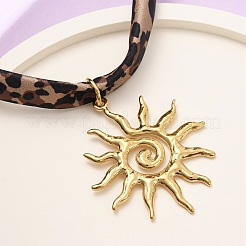 Женские ожерелья из полиэстерового шнура с леопардовым принтом и подвеской в виде солнца из нержавеющей стали 304&nbsp;NJEW-D340-04G